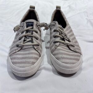 Sperry Beige and White Striped Sneakers